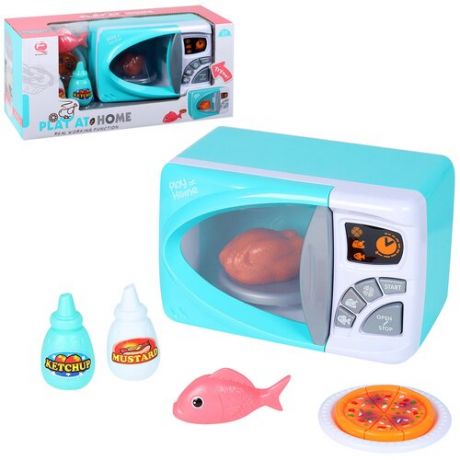 Игровой набор Микроволновая печь с продуктами, звук, детская бытовая техника, ролевые игры, обучающая игрушка, юной хозяйке, для девочек, цвет голубой