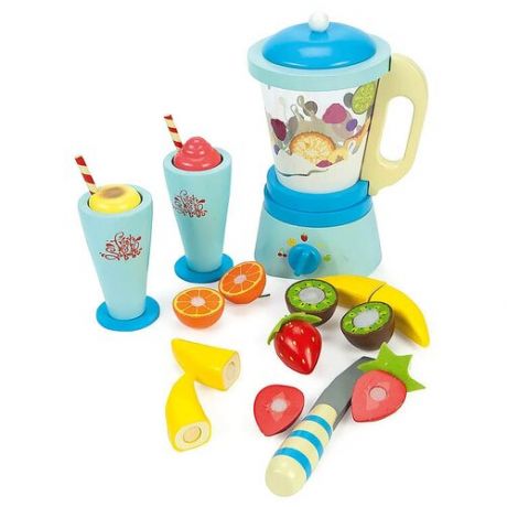 Блендер с продуктами игровой набор: блендер размером 11х21 см, 2 стаканчика с трубочками, нож и фрукты