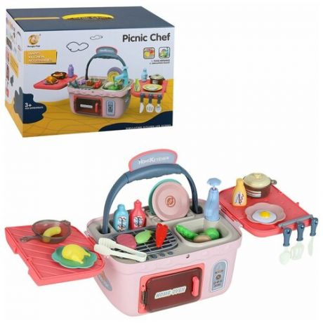 Кухня детская игровая, набор кухня с раковиной, с водой, игрушечная посуда и продукты, еда меняет цвет, игрушка для детей, игрушка для девочек, игрушка для мальчиков, игрушечная кухня, сюжетно- ролевые игры, цвет розовый, в/к 31х18х22 см
