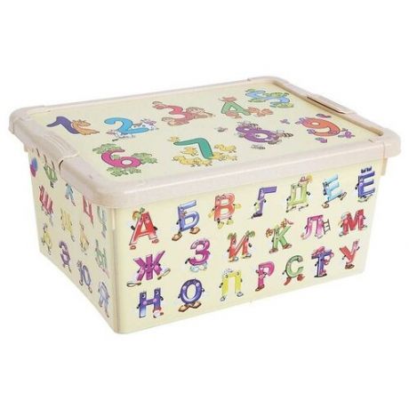 Ящик для игрушек с аппликацией «Буквы и цифры» с крышкой, 8 л, цвет бежевый