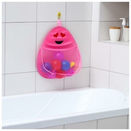Сетка для хранения игрушек в ванной с петелькой "Смайлик", цвет розовый