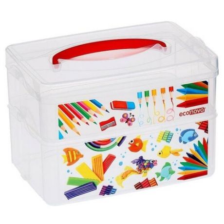 Пластишка Ящик для игрушек с аппликацией ART BOX, 2 секции 2 + 3 л, с крышкой и ручкой, бесцветный