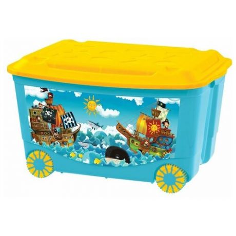 Ящик для игрушек на колесах 580х390х335 мм с аппликацией Голубой
