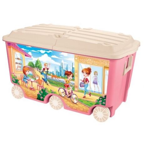 Ящик для игрушек на колесах с декором, 66,5 л, розовый, 685х395х385 мм. арт 431385105