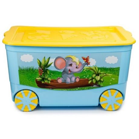 Ящик для игрушек ElfPlast KidsBox на колесах, голубо-желтый