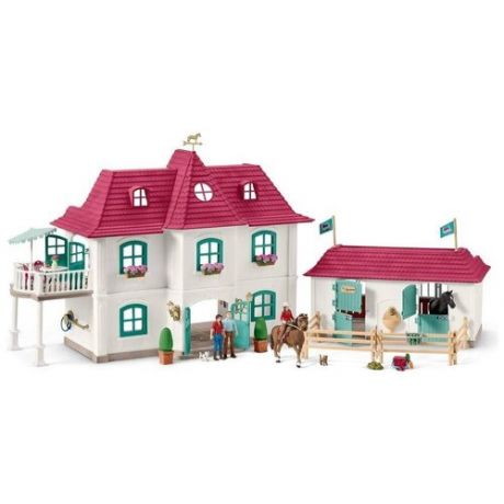 Игровой набор Schleich Большой конный двор с жилым домом и конюшней 42416 белый/розовый
