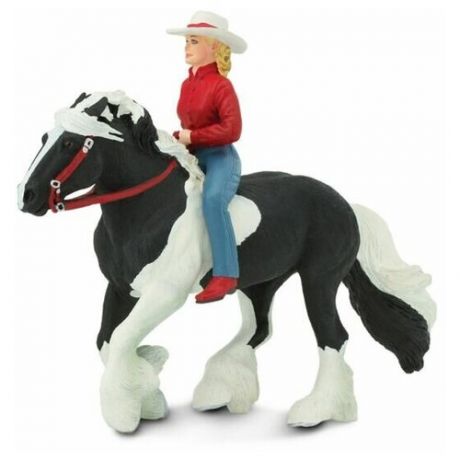 Фигурка Safari Ltd Наездница на лошади 154005, 10 см белый/черный