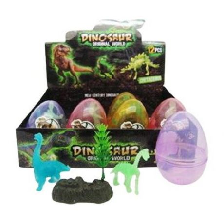 Фигурка Junfa в яйце Динозавр+скелет динозавра 8,5см светятся в темноте в дисплее, 6 видов в ассорт,