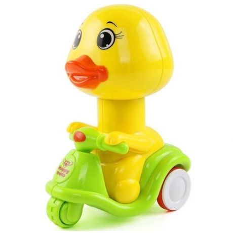 Заводная игрушка YarTeam, Утенок на мотоцикле, желтый, развивающая игрушка для детей, нажимной механизм