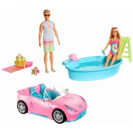 Набор игровой Barbie 2 куклы +автомобиль +аксессуары GJB71