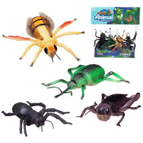 Игровой набор Junfa "Насекомые" (муравей, жук трубковерт, жук-носорог, пчела), длина фигурки 20см