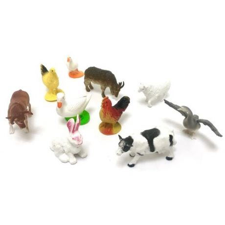 Фигурки животных, набор животных Ферма, в пакете: корова, петух, кролик, курочка и др 10 шт.