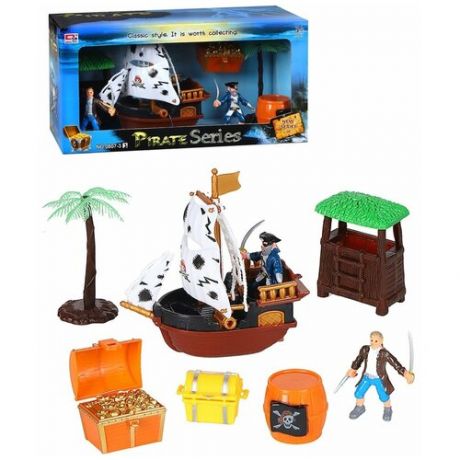 Набор детский игровой "Пиратский корабль" с фигуркой пирата и аксессуарами, корабль, для детей, для мальчиков, цвет коричневый, в/к 36*11,5*17,5 см