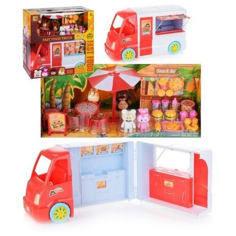 Игровой набор Oubaoloon "Автомобиль для пикника", 4 фигурки, мебель, с аксессуарами, свет, звук, в коробке (6602-2)