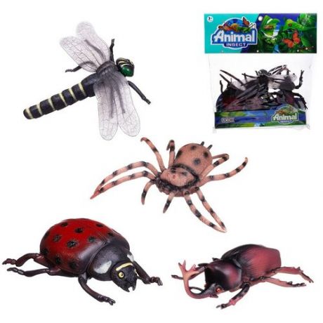 Игровой набор Junfa "Насекомые" (божья коровка, стрекоза, жук-усач, паук), длина фигурки 20см