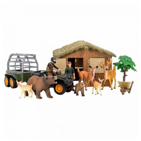 Набор фигурок животных На ферме (Ферма, олени, медведи, фермер, квадроцикл, инвентарь)