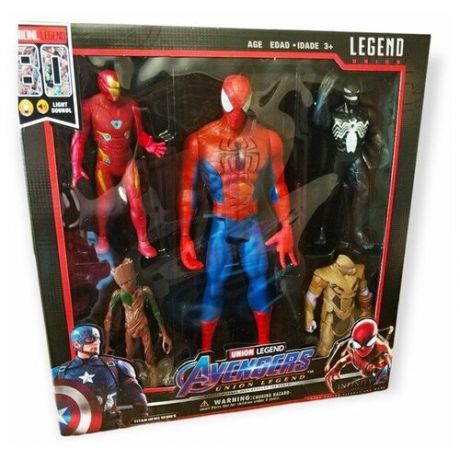 Набор фигурок Мстители, 5шт. супергероев + Человек паук 30см./ Фигурки Мстители Супергерои 5 штук и большой человек паук