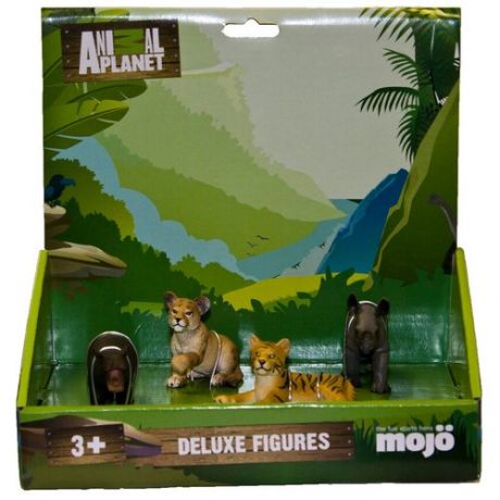 Набор фигурок Mojo (Animal Planet) в индивидуальной упаковке (L): Гиппопотам детеныш (S), Носорог детеныш (S), Львёнок сидящий (S), Тигрёнок лежащий (S)387246247012009P