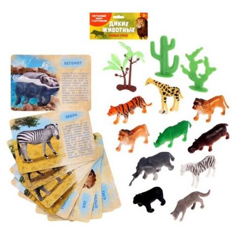 Набор животных с обучающими карточками Дикие животные разных стран, животные пластик, карточки, по .