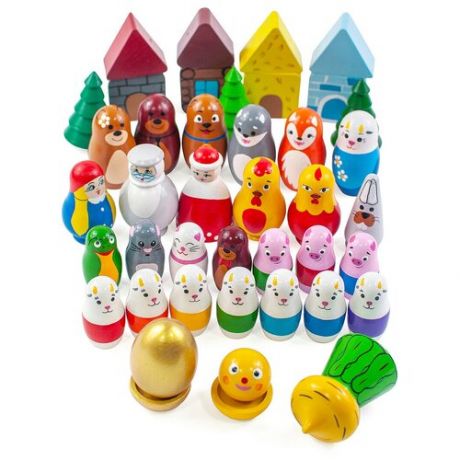 Игровой набор сюжетно-ролевой Русские народные сказки 42 предмета / деревянные развивающие игрушки для детей / Ulanik