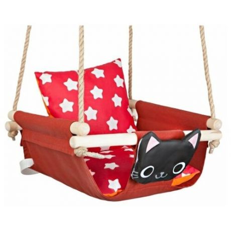 Hotenok Качели подвесные с подушками Черный кот в цветах, красный
