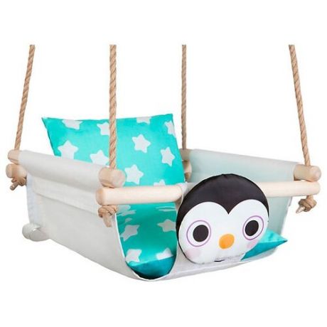 Hotenok Качели подвесные с подушками Пингвин на снегу, белый/бирюзовый