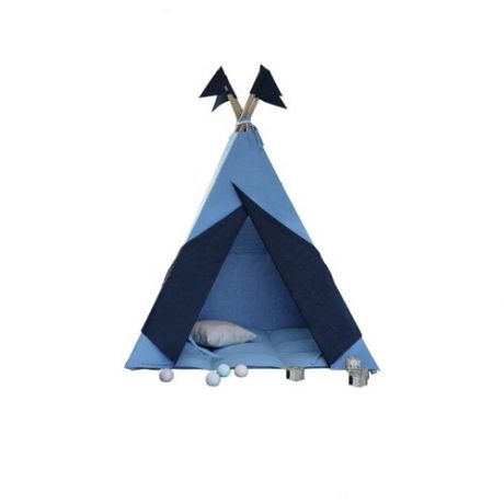 Палатка VamVigvam Вигвам для детей из льна с контрастными шторками большой, синий