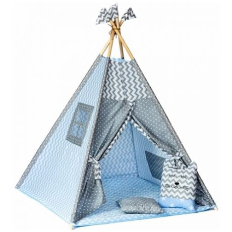 Детский Вигвам/палатка/домик с ковриком, подушкой-игрушкой, подушкой, флажки - 4 шт кармашек и антискладывание 
