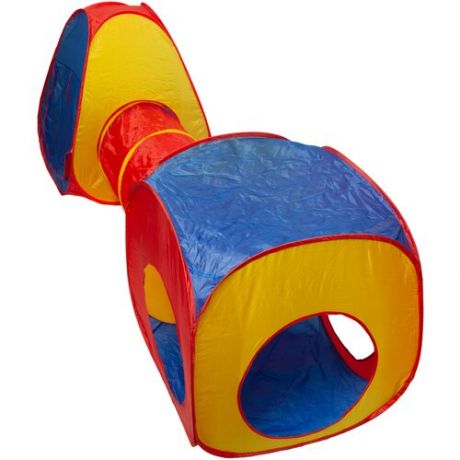 Палатка игровая детская 3 в 1 Игрокат с пирамидкой, большим тоннелем и кубом сине-красно-желтая XXL