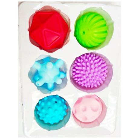 Мячи массажные, детские, набор из 6 штук, с текстурным узором, игрушка для ванны, диаметр мячей - 6 см.