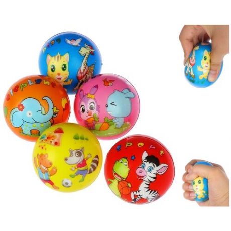 Набор 12 мягких мячиков-антистрессов с рисунком животных 6,5 см/Мячики детские в наборе/Мячики облегченные