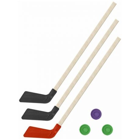 Детский хоккейный набор зима, лето 3 в 1/ Клюшки хоккейных 80 см зеленая, черная, желтая + 3 шайбы, Задира-плюс