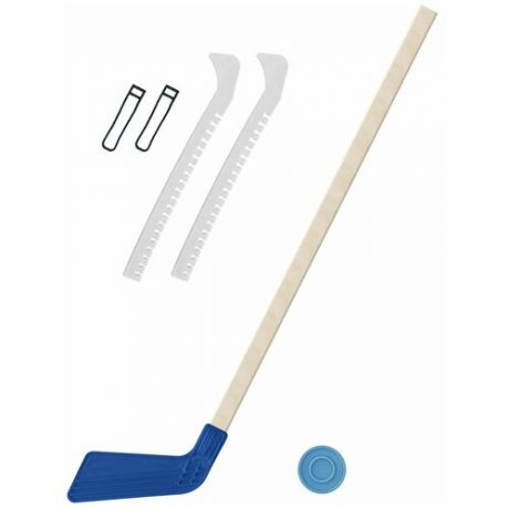 Набор зимний: Клюшка хоккейная синяя 80 см.+шайба + Чехлы для коньков голубые, Задира-плюс