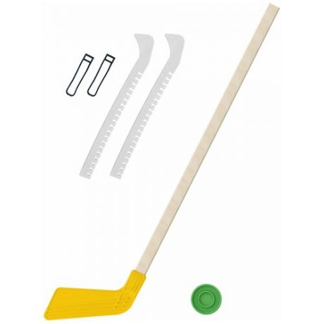 Набор зимний: Клюшка хоккейная жёлтая 80 см.+шайба + Чехлы для коньков желтые, Задира-плюс
