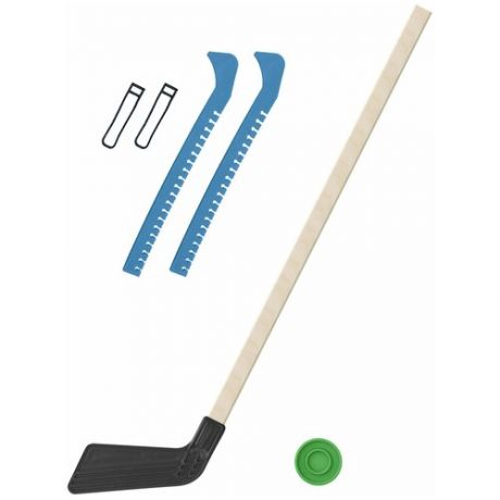 Набор зимний: Клюшка хоккейная чёрная 80 см.+шайба + Чехлы для коньков зеленые, Задира-плюс