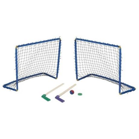 Хоккейный набор: 2 клюшки, 2 ворот с сеткой, шайба, мячик, в коробке, микс 5493899 .