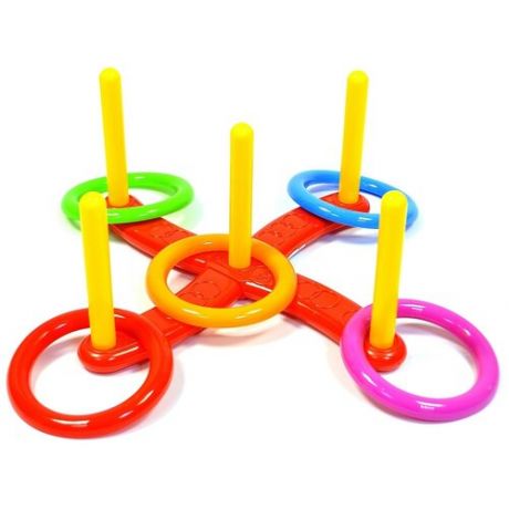 Кольцеброс детский, крестовой, 5 колец, 5 палочек, красный, детская подвижная игра.
