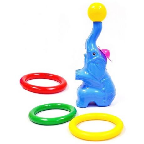 Игра кольцеброс, Слон с кольцами, Синий, Игрушка для подвижных игр, Размер - 8,5 х 12 х 33 см.