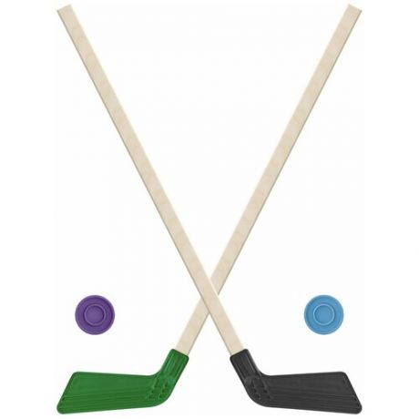 Набор: 2 Клюшки хоккейных зеленая и черная 80 см.+2 шайбы Винтер