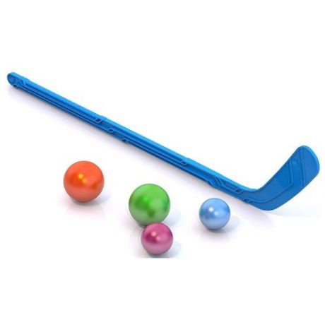 Хоккейный набор детский, синий, 1 клюшка+4 шарика