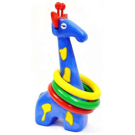 Кольцеброс детский, Жираф синий, 3 кольца, подвижная детская игра, размер кольцеброса - 14 х 8 х 33 см.