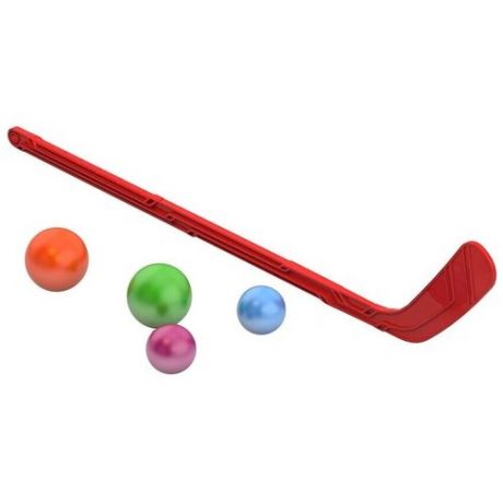 Хоккейный набор детский, красный, 1 клюшка+4 шарика