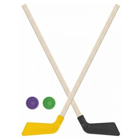 Набор Задира-плюс 2 клюшки хоккейных 80 см и 2 шайбы, КЛ2+Ш2 синий/черный