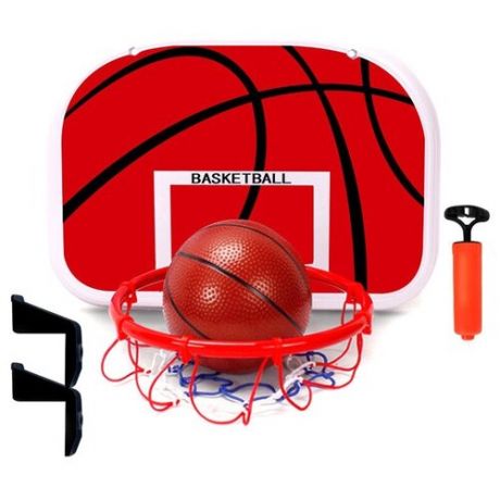 Баскетбольный щит с кольцом Sports Game, мяч, насос, сетка, набор детский для игры в баскетбол для дома и улицы, диаметр кольца 21 см, 39х30х5 см