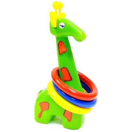 Кольцеброс детский, Жираф зеленый, 3 кольца, игрушка для подвижных игр, размер кольцеброса - 14 х 8 х 33 см.