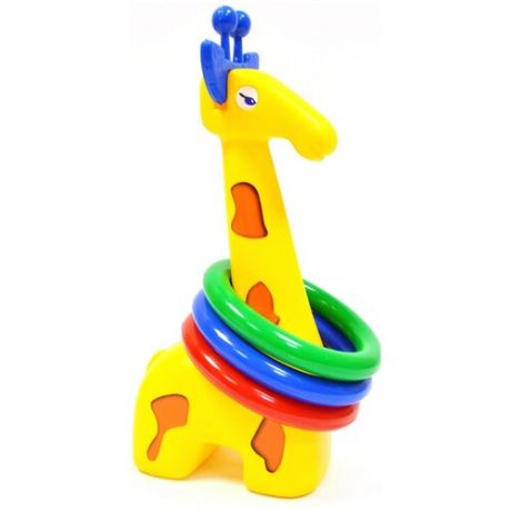 Кольцеброс детский, Жираф, желтый, 3 кольца, высота кольцеброса - 33 см.