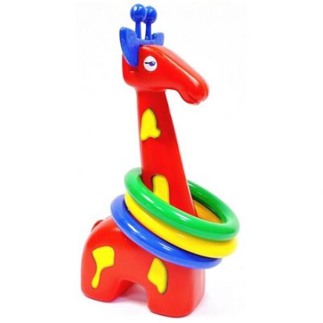 Кольцеброс детский, Жираф красный, 3 кольца, подвижная игра, размер кольцеброса - 14 х 8 х 33 см.