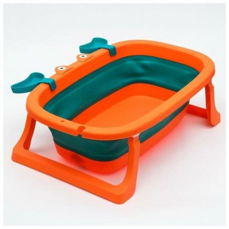 Ванночка детская складная со сливом, «Краб», 67 см цвет бирюзовый/оранжевый