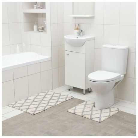 Набор ковриков для ванны AntiSlip, 2 шт: 50×80 см, 50×50 см, 100% хлопок, цвет белый
