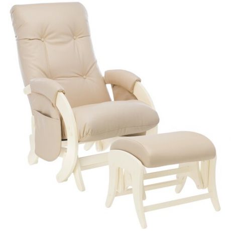 Кресло для мамы Milli Smile (с карманами) с пуфом, искусственная кожа, дуб шампань/polaris beige